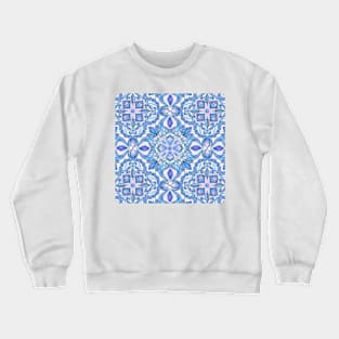 Cornflower Blue, Lilac & White Floral Pattern Crewneck Sweatshirt